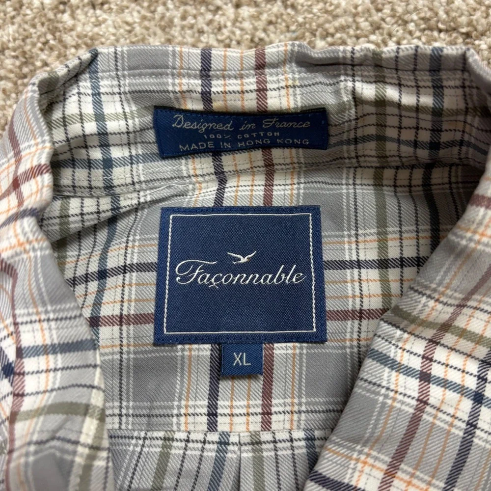 Vintage Faconnable Button Down Shirt Mens XL Plaid Long Sleeve France Design